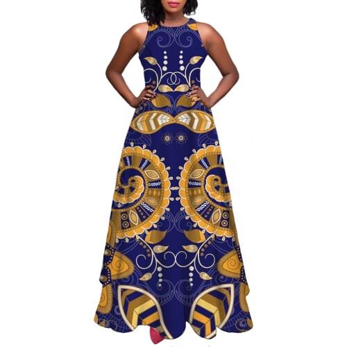 Hycool Latest Casual Vintage Dresses African Tribal Symmetric Summer Sleeveless Navy Maxi Gown A-Line Evening Party Long Dresses