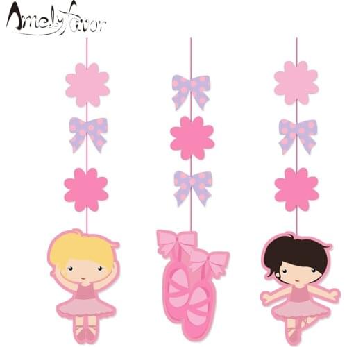 Pink Ballerina Theme Ceiling Hanging Swirl Decoration Ballet Shoe Baby Girl Decor Kids Event Birthday Party Decorations Supplies