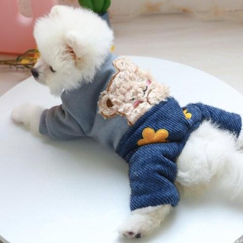 Gray Fur Jacket Coat Pet Outfit Winter Snow Thick Dog Small Cat Costume Coat Jacket Puppy Jeans Blue Pants Poodle Chihuahua Pugs