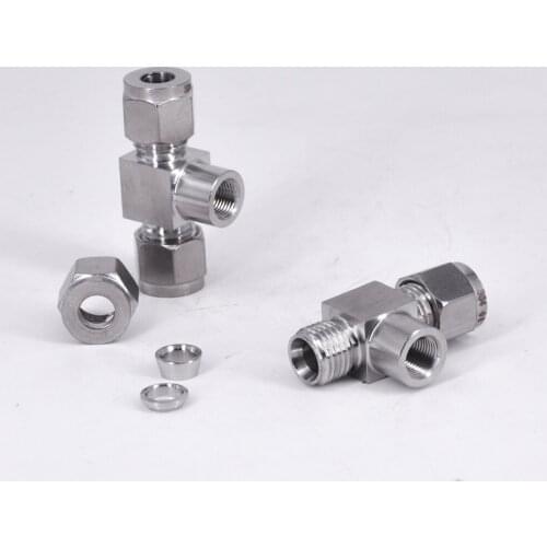 1/8" 1/4" 3/8" 1/2" BSP M10/14/16/20 Female x Fit 6/8/10/12/14mm Tube OD Tee 3 Ways Compression Union 304 Stainless