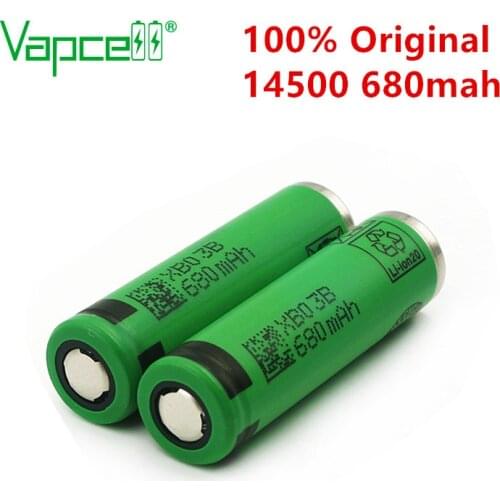 Vapcell 100% original 14500 680mah 3.7V flat button top li ion battery for Power tools/flashlights batteries cells free shipping