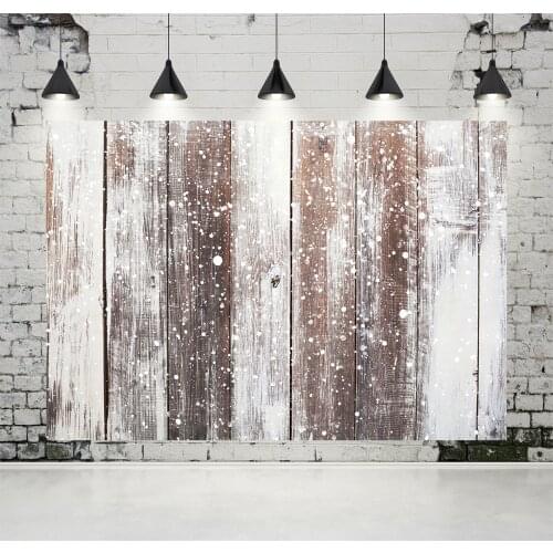 VinylBDS Wood Wall Newborn Baby Photography Backdrop White Snow Photo Studio Background for Children
