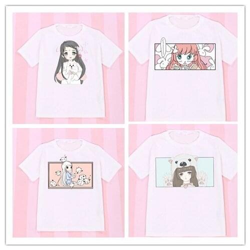 Lolita Soft Girls Lovely Japanese Rabbit Fairy Girls Loose White Short-sleeved Childrens Fun T-shirt Underwear XN-T10
