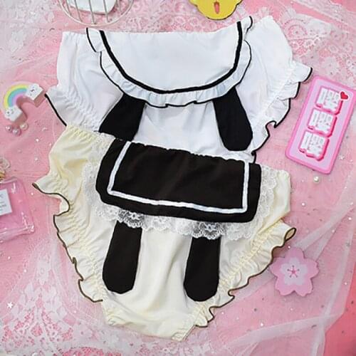 Japanese Pink Kawaii Lolita Panties Bunny Ears Cute Lace Ruffles Underwear Cosplay Accessoriese Loli Sexy Privated Pants Girls