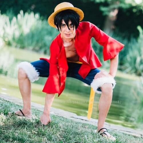 Halloween Japanese Anime ONE PIECE Cosplay Monkey D. Luffy Party Role Play Costume Coat Vest Shorts Belt Hat Caps Combat Uniform
