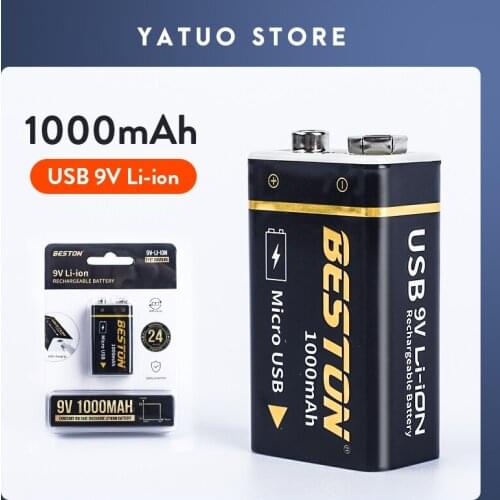 YATUO 1000mAh micro USB 9 Volt li-ion Rechargeable Battery 6F22 9V Li ion Lithium Battery for RC Helicopter Model Microphone Toy