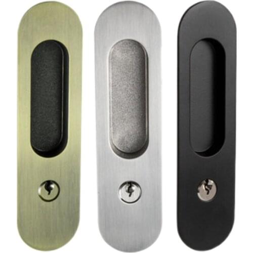 Sliding door lock with keys invisible move gate lockset handle embedded lock hook for cabinet pull furniture hardware