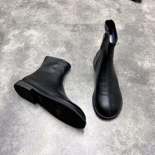 Korean Version Of The Spring And Autumn Retro Round Zipper Flat Bottom Chelsea Womens Boots Leather Fashion Single Boot Elegant