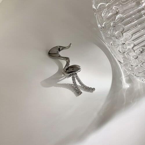 VSnow Unique Design Elf Ears Twist Rope Clip Earring for Women Shining Cute Cubic Zircon Long Tassel Metallic Earring Jewellery