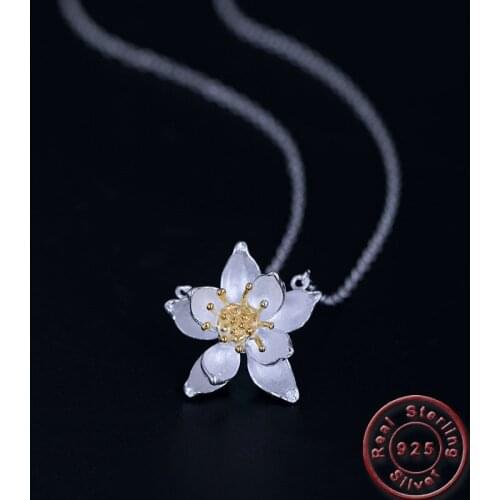 Amxiu Handmade 925 Silver Lotus Flower Necklace Jewelry For Women Girls Wedding Vintage Pendant Necklace Valentines Day Gift
