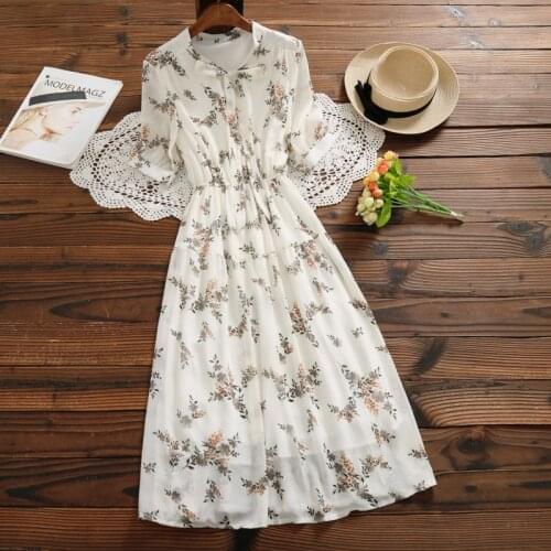 2018 summer fashion short sleeve dress women floral print chiffon dress
