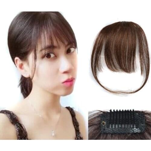 ZM 4 Colors Brown Black Synthetic Air Bangs Clip In Hair Bangs Hairpiece Synthetic Fake Bangs Hair Piece Clip In Hair Extensions