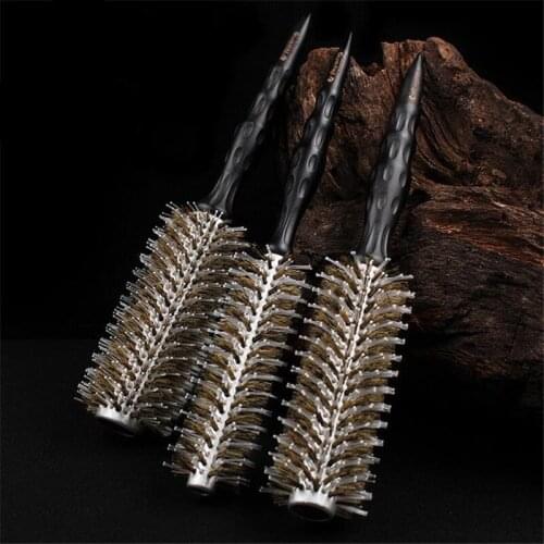1pc/3pcs Natural Boar Bristle Round Comb Hair Brush Groove Design Handle Hair Rolling Brush For Hair Drying Styling Tool 30#9