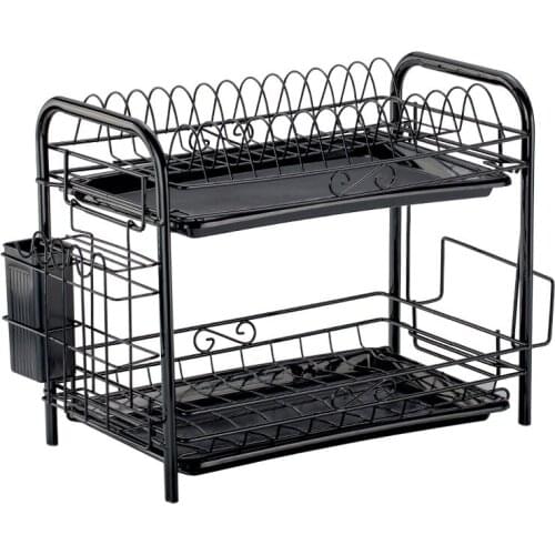 2/3 Tiers Dish Drying Rack Holder Basket Plated Iron Home Washing Great Kitchen Sink Dish Drainer Drying Rack Organizer Black