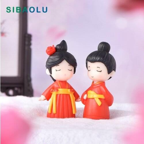 2pc Ancient Chinese Costume Lover Model Figurine DIY Home Decor Miniature Fairy Garden Cake Decoration Accessories Modern Figure