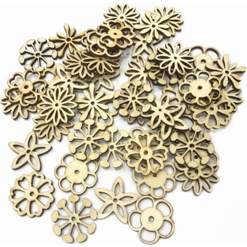 200PCS 30MM Wood Decoration Mix Wooden Flower Leaves Cutouts Slice for DIY Wooden Art Decoration Home Party Embellishments