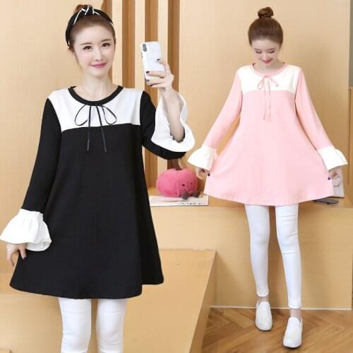 3236# Maternity Clothes Spring Autumn Cotton Long Sleeve Loose A Line Dress for Pregnant Women Pregnancy Clothes