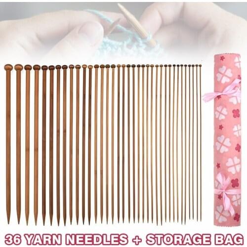 New 36pcs 25cm Bamboo Single Pointed Knitting Needles Set with Storage Case Bag