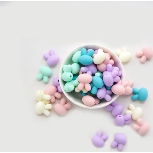 Chenkai 50PCS BPA Free Silicone Rabbit Beads Baby Chewable Soothing Teething Beads For Infant Pacifier Bracelet Necklace Chain