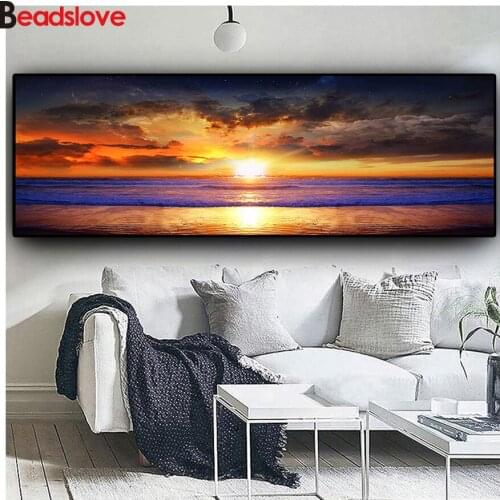 5d diamond painting Sunsets Sky Natural Colorf Coast Ocean Sea Landscape large Diy diamond mosaic full drill diamond embroidery