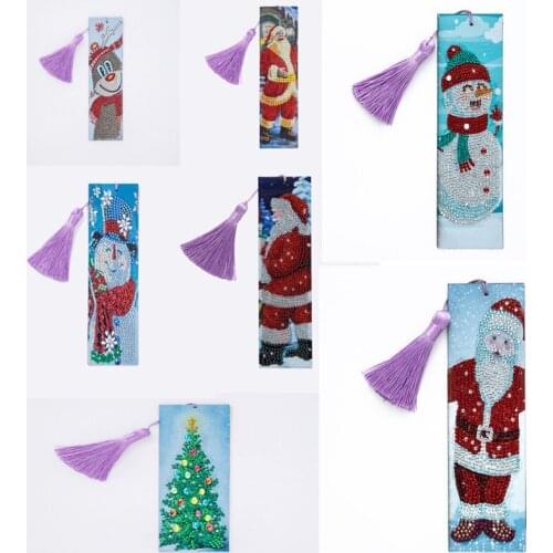 5D Diamond Painting Christmas Santa Claus Snowman Bookmark Diamond Embroidery Craft Tassel Book Marks for Books christmas tree