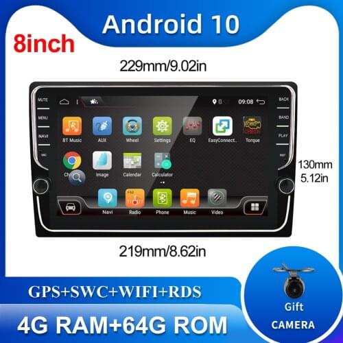 8inch Car multimedia player 1 din car radio Android 10.0 Free Camera Map GPS Navigation 4GB+64GB RDS FM AM SWC USB Radio
