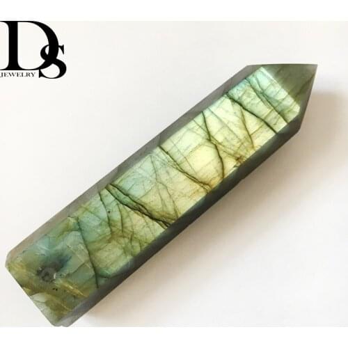 9-10cm Natural Flash Labradorite Wand Point Moonstone Quartz Crystal Wand Healing Hexagonal Wand Collectibles Gifts