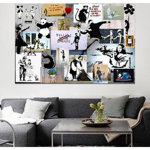 Abstract Banksy Graffiti Collage Art Famous Paintings Posters and Prints Canvas Painting Wall Art Pictures for Living Room Decor