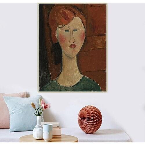 Amedeo Modigliani《Red Haired Woman》Canvas Oil Painting Artwork Aesthetic Picture Wall Hanging Decor Home Living Room Decoration