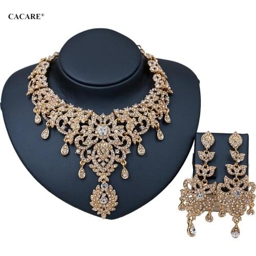 CACARE Luxury Jewelry Set Necklace Earrings Maxi Women Vintage Big Pendent CHEAP Statement Collares F0180 with Rhinestones