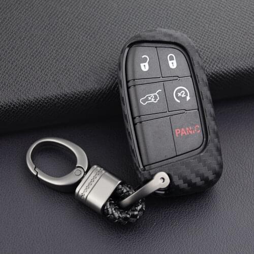 Carbon Fiber Key Fob Chain Ring Cover Case For Jeep Grand Cherokee Renegade Compass Dodge Durango Journey Charger Dart Chrysler