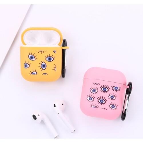 Lucky Eye Blue Evil Eye Print For Apple iPhone Charging Box For AirPods Pro Soft Candy Color Carabiner Cover Accessories
