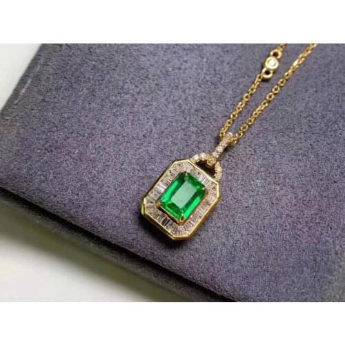 Elegant lovely square Pillow natural green Emerald Pendant natural gemstone pendant S925 silver women girl party gift jewelry