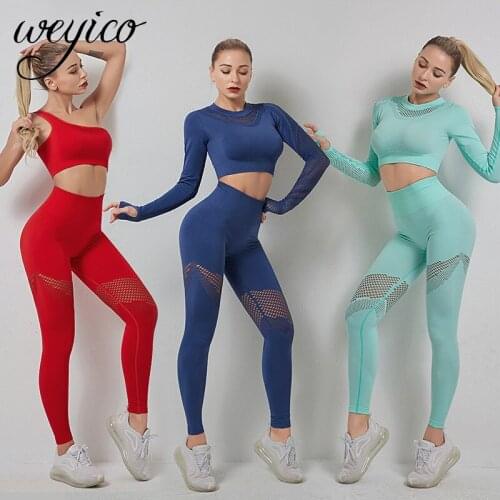 Yoga Set Women SportWear Seamless Fitness Suits Female Gym Clothing Legging One shoulder 2 pieces Workout Set Sport Clothes