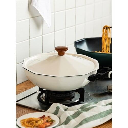 Deep Frying Pan White Kitchen Nonstick Frying Pan with Lid 10 Corners Unique Design Fry Pan Cookware