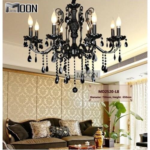 HOT! French Style Crystal Chandelier Lighting Fixture 8 lights Vintage Black Wrought Iron Chandelier Suspension Hanging Light