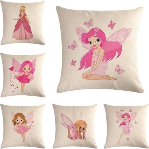 45*45cm Cartoon Girl Pattern Cotton Linen Throw Pillow Cushion Cover Home Decoration Sofa Bed Decor Decorative Pillowcase