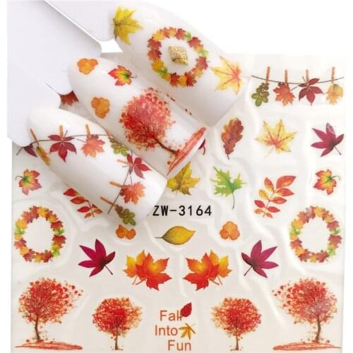 Fashion Stickers for Nails DIY Autumn Maple Leaf Tree Water Sliders Manicure Decor Watercolor Nail Decal Stickers Accessoires