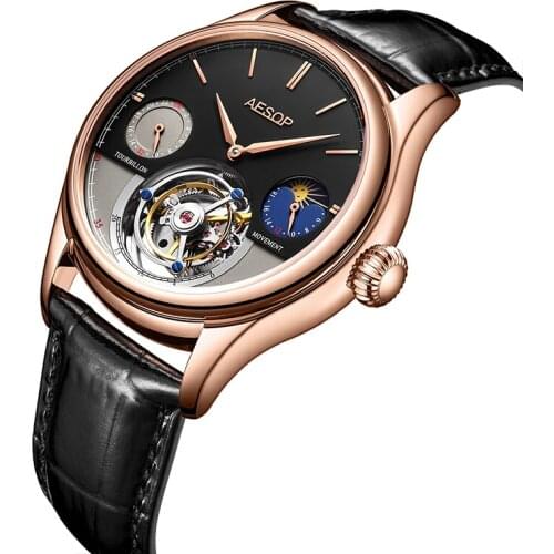 Seakoss Skeleton Mens Tourbillon Mechanical Watch Top Luxury Moon Phase Tourbillon Watch Leather Business Men Reloj Hombre 2021