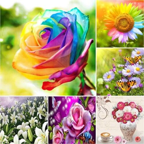 5D DIY Diamond Painting Cross stitch kit Flower Set Color Rose Diamond Embroidery Mosaic Picture of Rhinestones Home Decor Gift