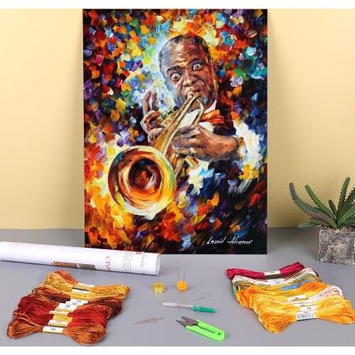 Louis Armstrong Music Printed 11CT Cross Stitch DIY Embroidery Set DMC Threads Hobby Handmade Sewing Handiwork Counted Home