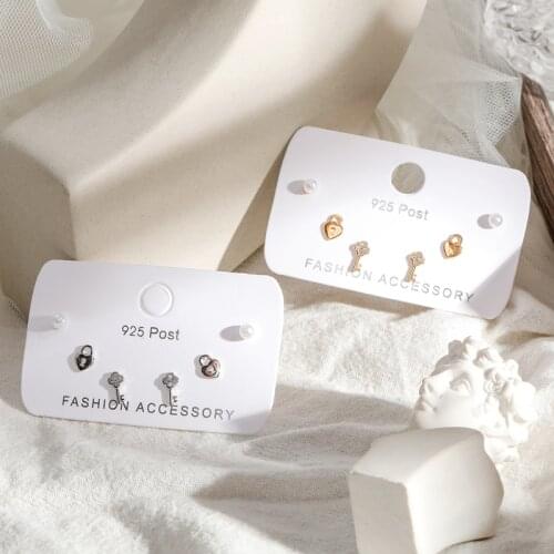 Dainty Heart Lcok Key Pearl Stud Earrings Set for Women 6-piece Earring Set Daily Jewelry Gifts S-E1231