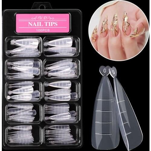 100pcs Pointy Quick Building Gel Mold Tips False Nail Tips Acrylic Extension System Fake Nails Art UV Builder Gel Manicure Tools