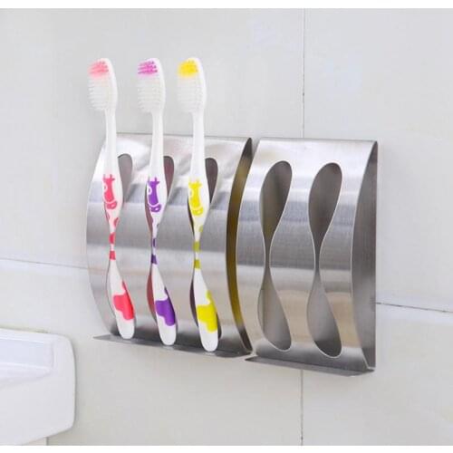 1Pcs Stainless Steel Wall Mount Toothbrush Holder 3/2 Hook Self-Adhesive Tooth Brush Organizer Box Bathroom Accessories