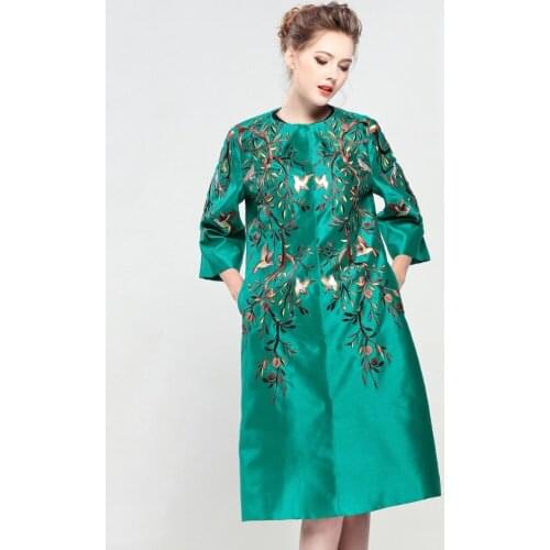 Quality new High spring autumn Loose coat Slim Elegan Embroidery coats Vintage Women Clothing Fashion winter Long overcoat