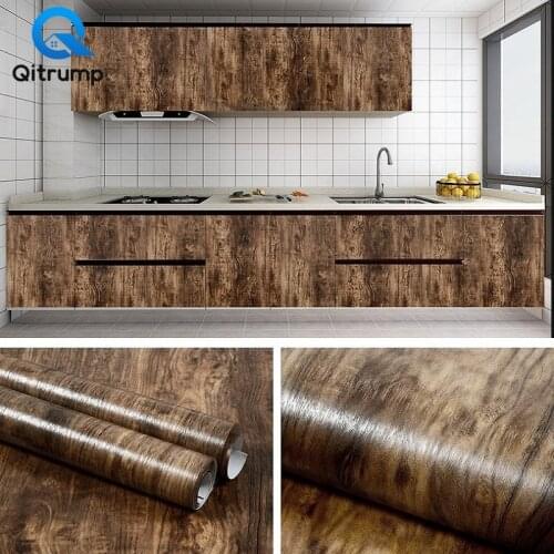 Kitchen Cabinet Wood Grain Wallpaper Waterproof 3D Wall Sticker Self Adhesive Living Room Bedroom Countertop PVC Film Home Decor