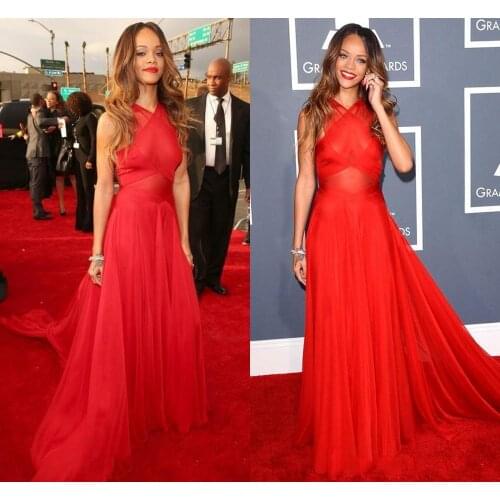 Oscar Sexy Celebrity Red Carpet Dresses Crew Neck A Line Chiffon Prom Dresses Evening Gowns Cheap Long Graduation Dresses