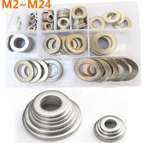Free Shipping 168/150pcs Flat Washer Set 304 Stainless Steel M2—M24 Ring Gaskets Kit Plain Washers Metal Washer Assortment Kit
