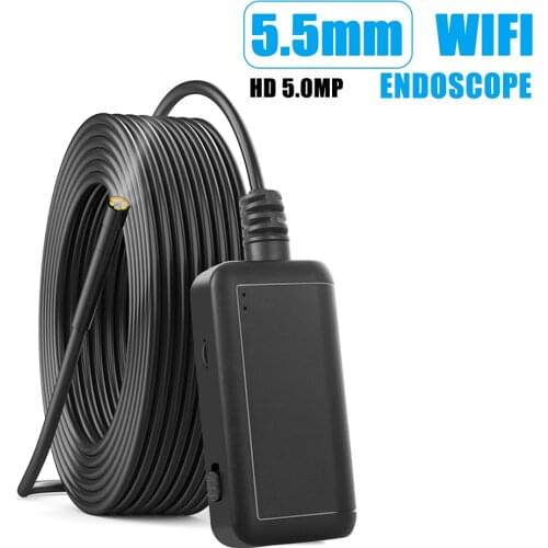 F220 5.5mm IP67 Waterproof Industrial Endoscope WiFi Borescope Inspection Camera Built-in 6 LEDs for iOS/Android Smartphones