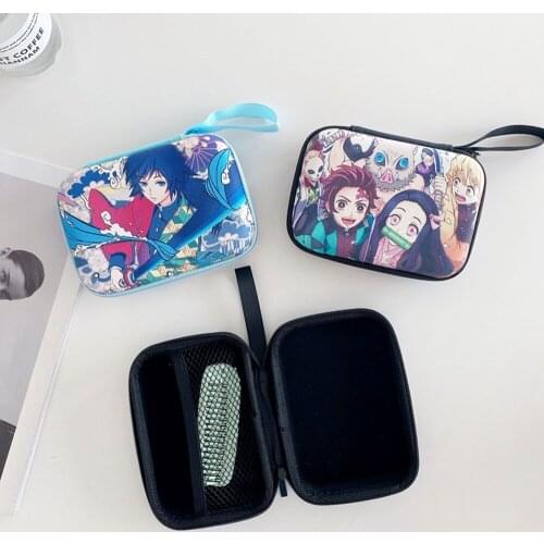 Anime Demon Slayer Cartoons Rectangle Big Zipper Hard Headphone Case Protective USB Cable Storage Bag Data Cable Storage Wallet